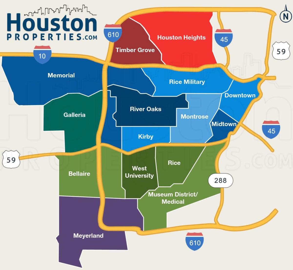 harta Houston cartiere