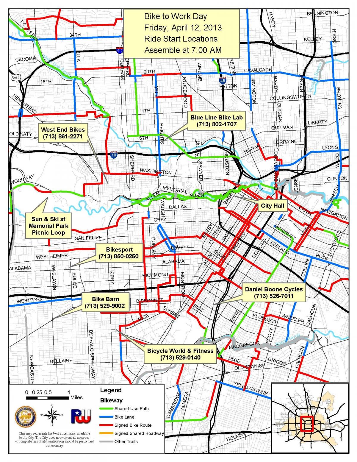 trasee de biciclete Houston hartă